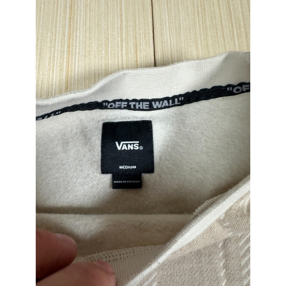 Vans Sweatshirt Mens Medium Beige Tan Check Off The Wall Crew Neck Pullover - Picture 3 of 5